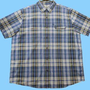 Woolrich Mens Plaid Short-Sleeve Button-Down Shirt XL Blue/Green Cotton Blend
